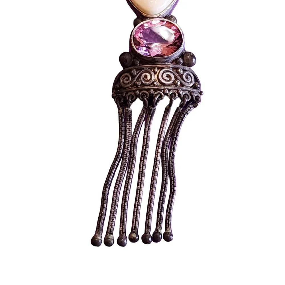 Vintage Signed Sajen 925 Sterling Dangling Chain Goddess Pendant (A2115) - Picture 3 of 5